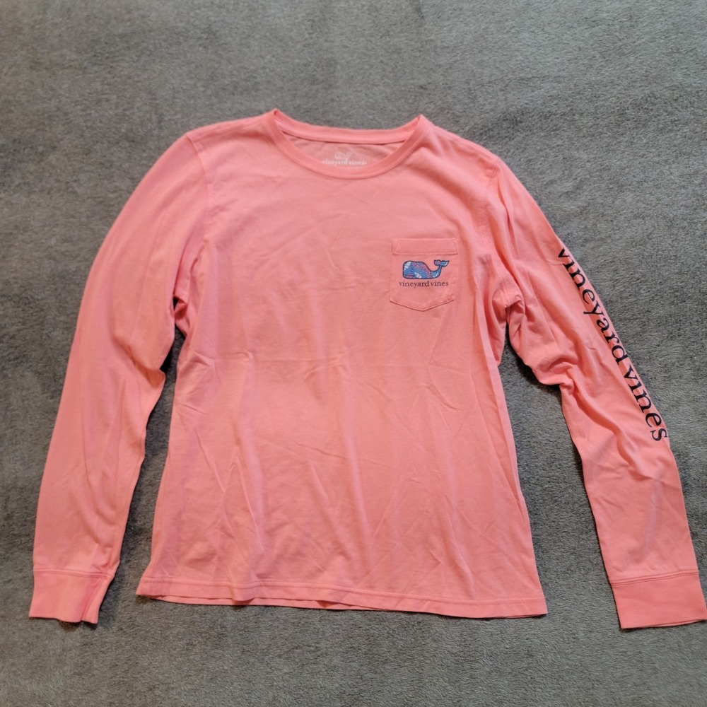 Vineyard Vines Women's Pink Orange Front & Back Graphics Long Sleeve T-Shirt S